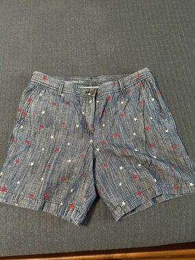 Talbots Denim Relaxed Chino Shorts with Red and White Stars